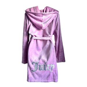 Juicy Couture Womens Pink Plush Hooded Short Robe Size Lg/XLg NEW!